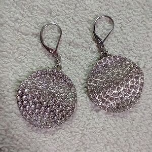 Silvertone crystal 🔮 round dangle wire pierced earrings